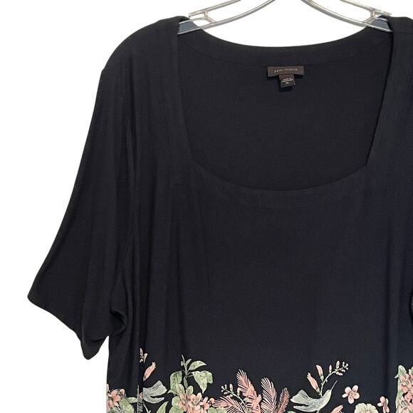 J. Jill Wearever Collection Floral Humming Bird Top Womens XL Black Tunic Tee - Picture 3 of 11